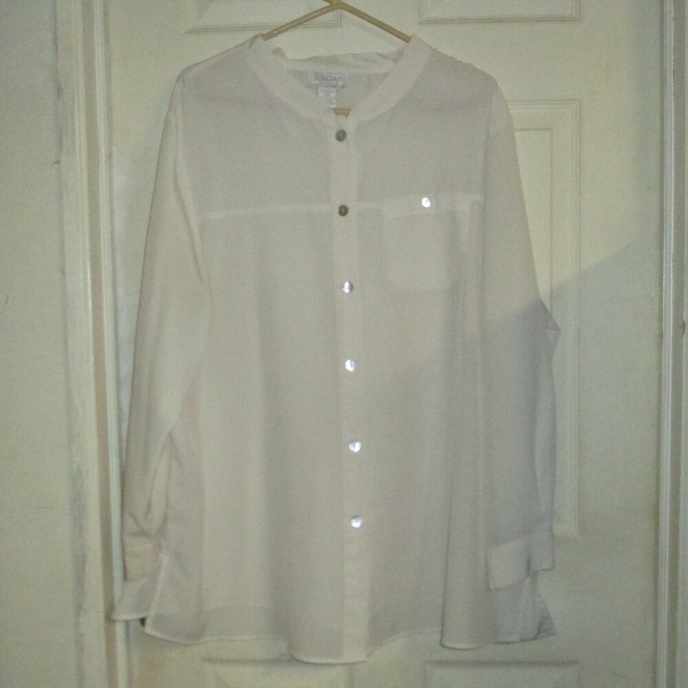 Shirt: “Jordan Woman” Sz:24W, Button Down, Round Collar, Long Sleeve, Off White